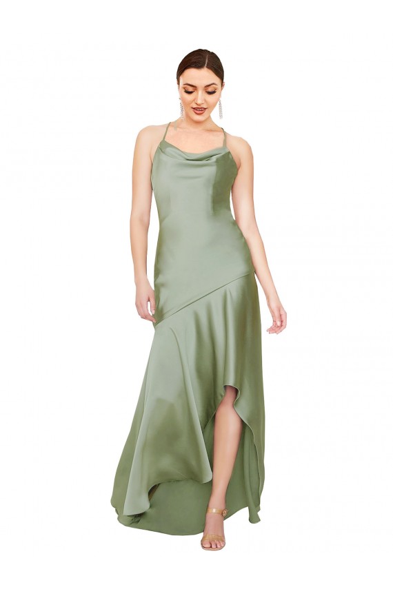 Cheapest Silky Satin A-Line Long Sleeveless Criss Cross Open Back High Low Evening Dress Canada