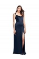 Cheapest Stretch Satin A-Line Long Sleeveless Low Back Side Slit Prom Dresses Canada