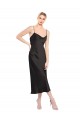 Cheapest Stretch Satin A-Line Midi Length Sleeveless Low Back Black Prom Dresses Canada