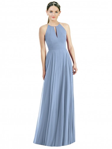 Cheapest Soft Chiffon A-Line Long Sleeveless Dusty Blue Evening Dresses Canada