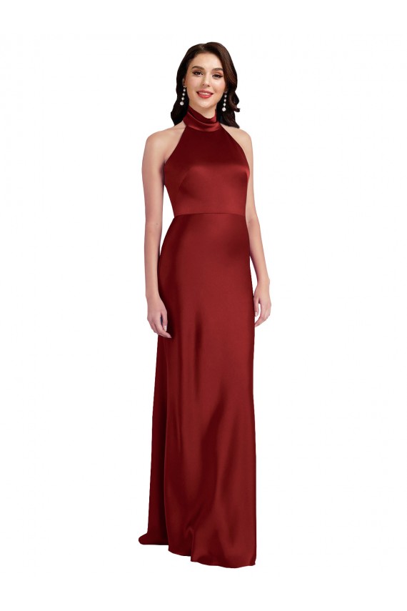 Cheapest Stretch Satin A-Line Long Sleeveless Backless Black Tie Evening Dress Canada