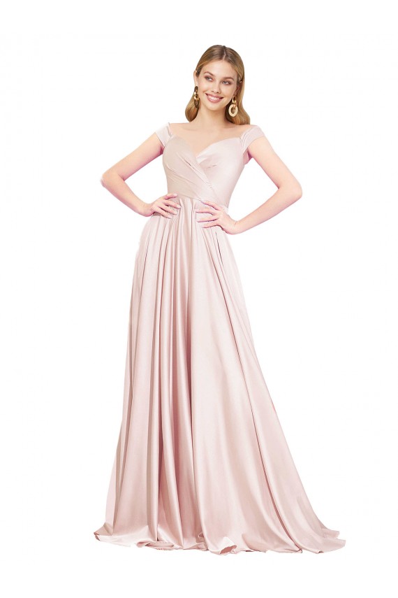 Cheapest Satin A-Line Long Sleeveless Pink Prom Dresses Canada
