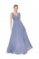 Cheapest Soft Chiffon A-Line Long Sleeveless V-Back Dusty Blue Prom Dresses Canada