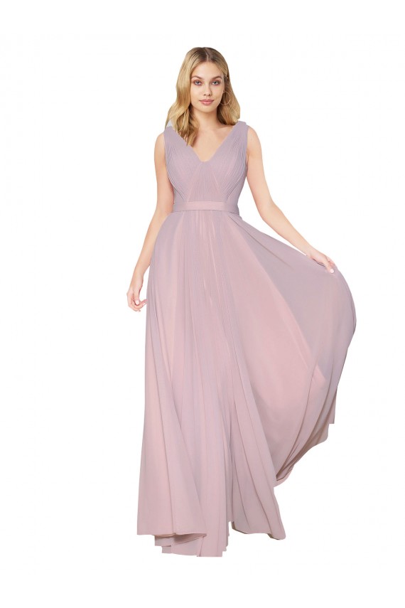 Cheapest Soft Chiffon A-Line Long Sleeveless V-Back Formal Evening Dress Canada