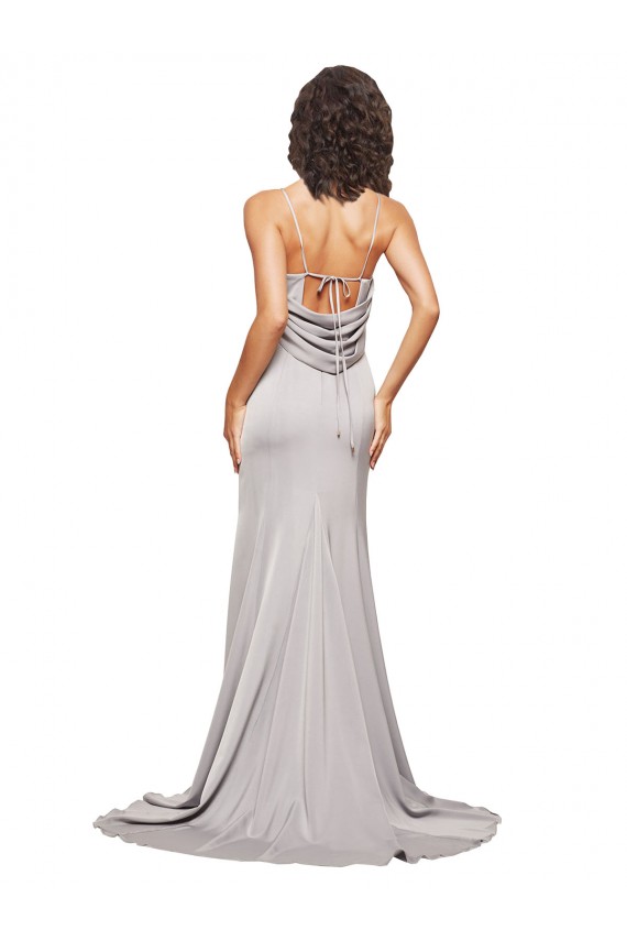 Cheapest Stretch Satin A-Line Sweep Train Sleeveless Low Back Formal Evening Dress Canada
