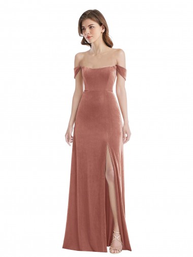 Cheapest Stretch Velvet A-Line Long Sleeveless Cinnamon Rose Prom Dresses Canada