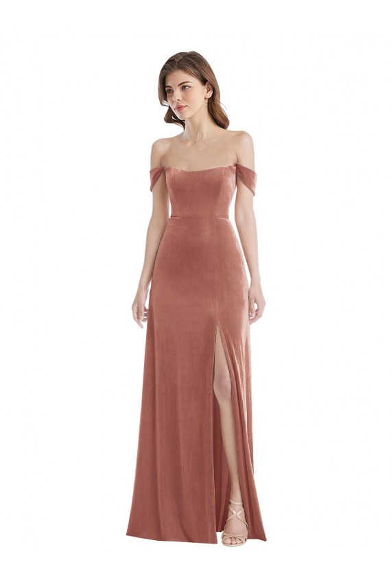 Cheapest Stretch Velvet A-Line Long Sleeveless Cinnamon Rose Prom Dresses Canada