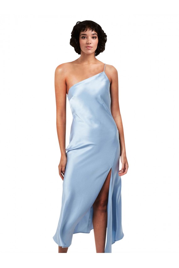 Cheapest Silky Satin A-Line Midi Length Sleeveless High Side Slit Prom Dresses Canada
