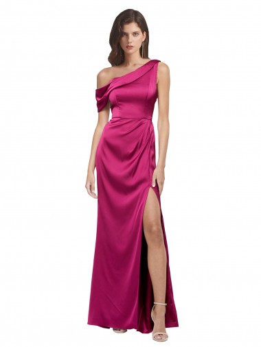 Cheapest Stretch Satin A-Line Long Sleeveless Fuchsia Prom Dresses Canada