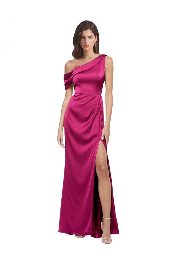 Cheapest Stretch Satin A-Line Long Sleeveless Fuchsia Prom Dresses Canada