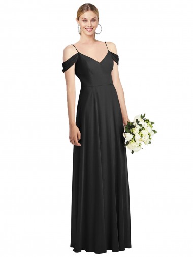 Cheapest Soft Chiffon A-Line Long Cold Shoulder Semi Formal Evening Dress Canada