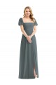 Cheapest Soft Chiffon A-Line Long Puff Sleeves Semi Formal Evening Dress Canada