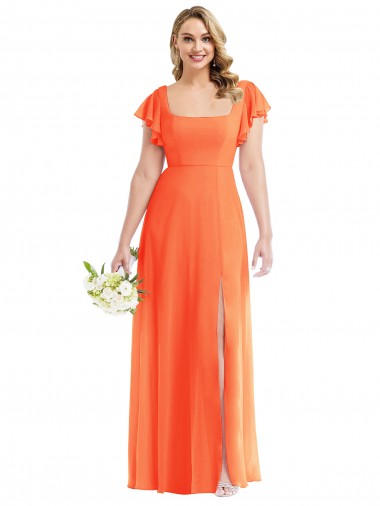 Cheapest Soft Chiffon A-Line Long Flutter Sleeves Open Back Semi Formal Evening Dress Canada
