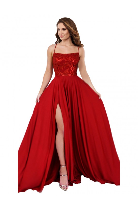 Cheapest Spandex & Lace A-Line Long Sleeveless Criss Cross Open Back Semi Formal Evening Dress Canada