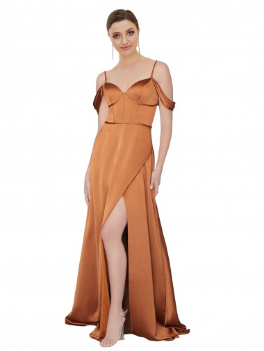Cheapest Silky Satin A-Line Long Cold Shoulder Low Back Formal Evening Dress Canada