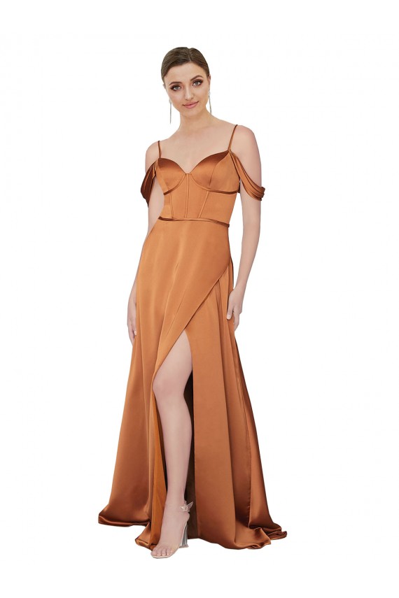 Cheapest Silky Satin A-Line Long Cold Shoulder Low Back Formal Evening Dress Canada