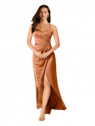 Cheapest Silky Satin A-Line Long Sleeveless Low Back High Low Evening Dress Canada