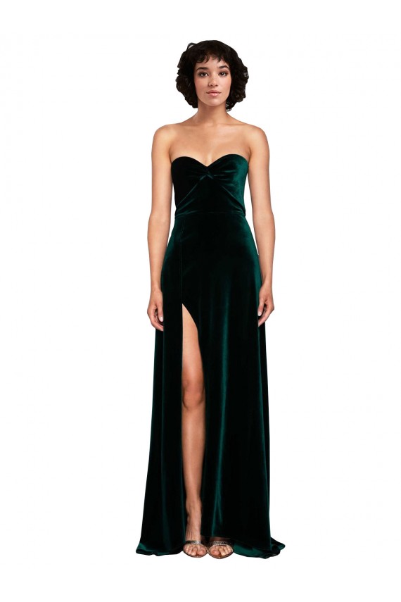 Cheapest Stretch Velvet A-Line Sweep Train Sleeveless Low Back Semi Formal Evening Dress Canada