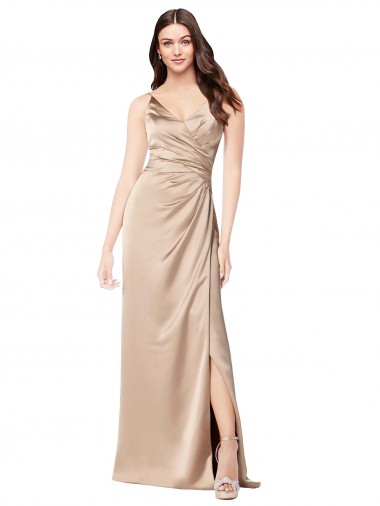 Cheapest Silky Satin A-Line Long Sleeveless Low Back Champagne Pink Prom Dresses Canada