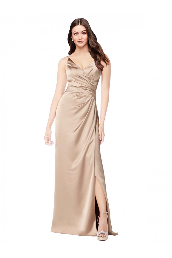 Cheapest Silky Satin A-Line Long Sleeveless Low Back Champagne Pink Prom Dresses Canada