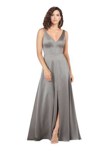 Cheapest Silky Satin A-Line Long Sleeveless Pearl Grey Formal Evening Dress Canada