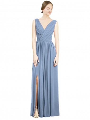 Cheapest Soft Chiffon A-Line Long Sleeveless V-Neck Evening Dresses Canada