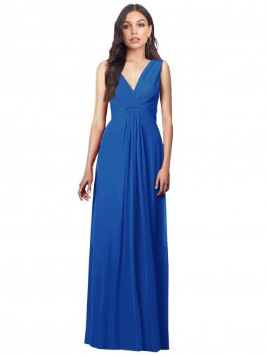 Cheapest Soft Chiffon A-Line Long Sleeveless V-Back Semi Formal Evening Dress Canada