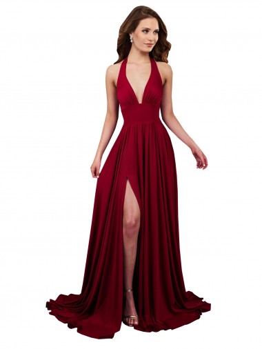 Cheapest Spandex A-Line Long Sleeveless Open Back Side Slit Prom Dresses Canada
