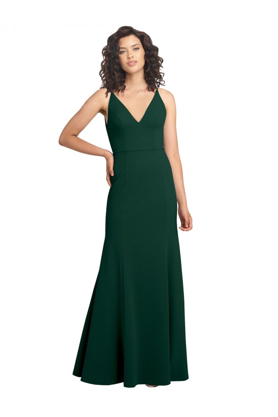 Cheapest Stretch Crepe A-Line Long Sleeveless V-Neck V-Back Prom Dresses Canada
