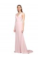 Cheapest Stretch Crepe A-Line Sweep Train Sleeveless V-Back Black Tie Evening Dress Canada