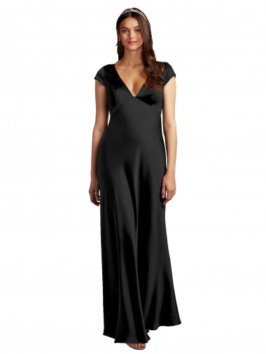 Cheapest Stretch Satin A-Line Long Cap Sleeves Keyhole Back Formal Evening Dress Canada