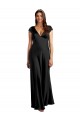 Cheapest Stretch Satin A-Line Long Cap Sleeves Keyhole Back Formal Evening Dress Canada