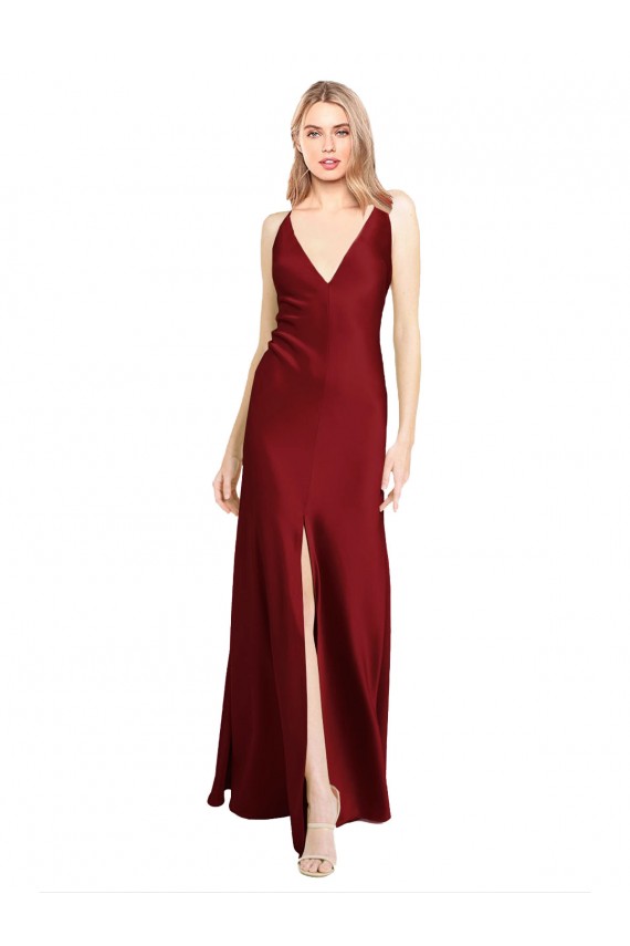 Cheapest Stretch Satin A-Line Long Sleeveless V-Back Black Tie Evening Dress Canada