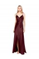 Cheapest Stretch Satin A-Line Long Sleeveless Center Front Slit Prom Dresses Canada
