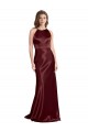 Cheapest Stretch Satin A-Line Long Sleeveless Burgundy Gold Prom Dresses Canada
