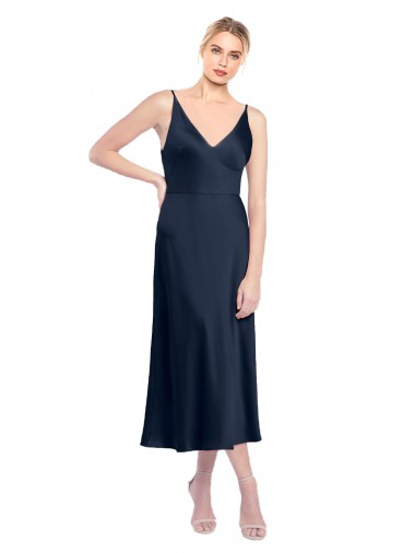 Cheapest Stretch Satin A-Line Midi Length Sleeveless V-Back Formal Evening Dress Canada