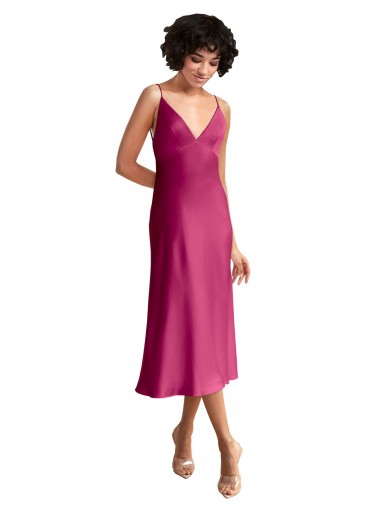 Cheapest Stretch Satin A-Line Midi Length Sleeveless Low Back Formal Evening Dress Canada
