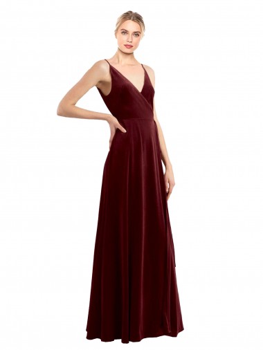 Cheapest Stretch Velvet A-Line Long Sleeveless V-Back Evening Dress Canada