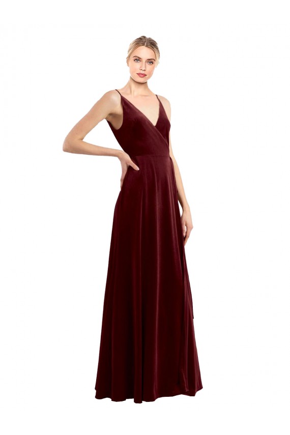 Cheapest Stretch Velvet A-Line Long Sleeveless V-Back Evening Dress Canada