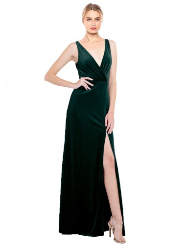 Cheapest Stretch Velvet A-Line Long Sleeveless V-Back Black Tie Evening Dress Canada
