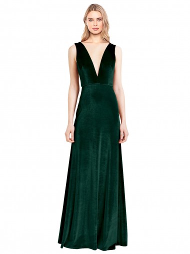 Cheapest Stretch Velvet A-Line Long Sleeveless V-Back Evening Gown Canada
