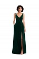 Cheapest Stretch Velvet A-Line Long Sleeveless V-Back Front Slit Prom Dresses Canada