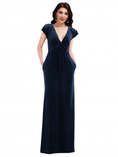Cheapest Stretch Velvet A-Line Long Flutter Sleeves Formal Dress Canada