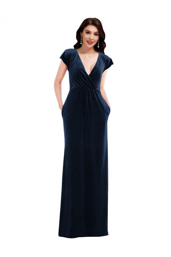 Cheapest Stretch Velvet A-Line Long Flutter Sleeves Formal Dress Canada