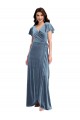 Cheapest Stretch Velvet A-Line Long Flutter Sleeves Black Tie Evening Dress Canada