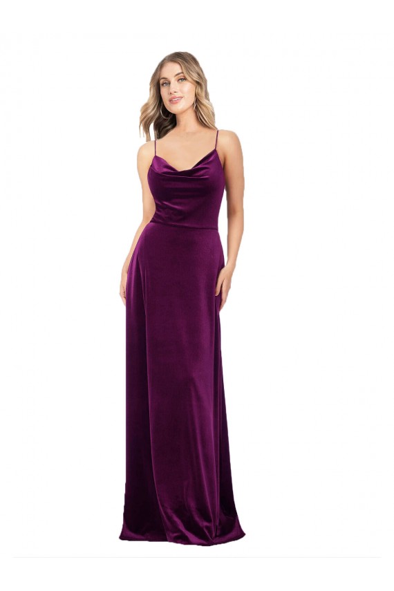 Cheapest Stretch Velvet A-Line Long Sleeveless Criss Cross Back Formal Evening Dress Canada