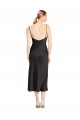 Cheapest Stretch Satin A-Line Midi Length Sleeveless Low Back Black Prom Dresses Canada