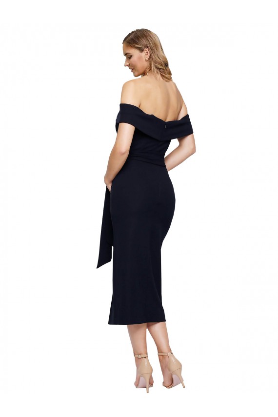 Cheapest Stretch Crepe Sheath Midi Length Sleeveless Low Back Formal Evening Dress Canada