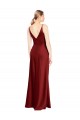 Cheapest Stretch Satin A-Line Long Sleeveless V-Back Burgundy Prom Dresses Canada