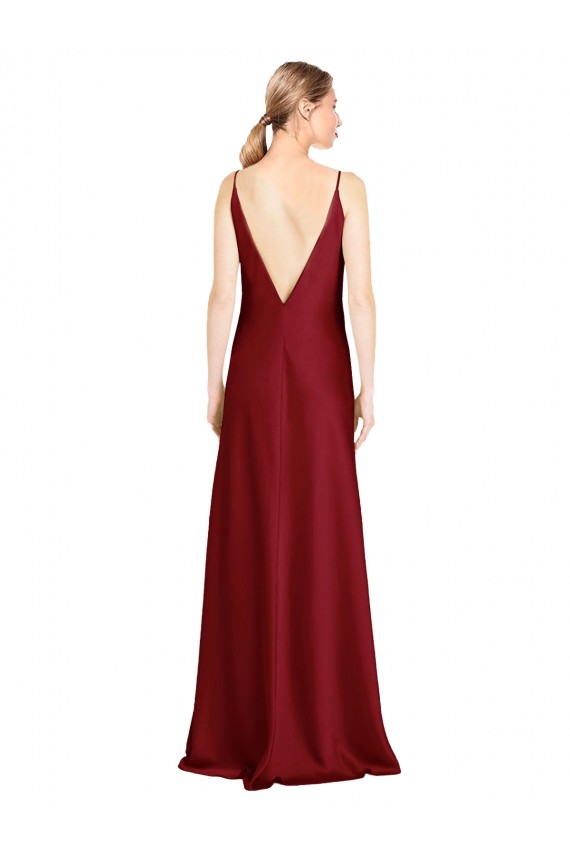 Cheapest Stretch Satin A-Line Long Sleeveless V-Back Black Tie Evening Dress Canada